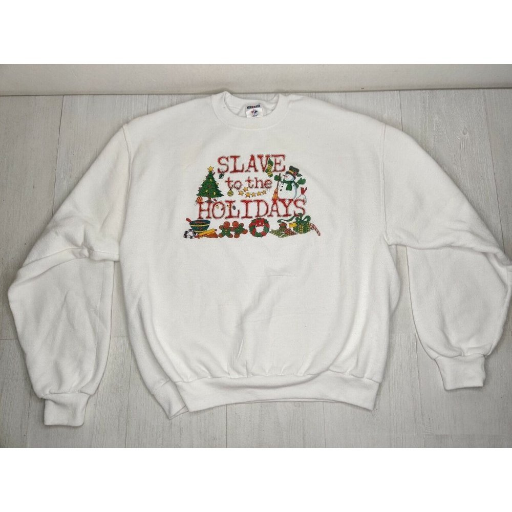 Vintage Ugly Christmas Sweater Adult Medium Long Sleeve Sweatshirt Holiday USA - Picture 12 of 12